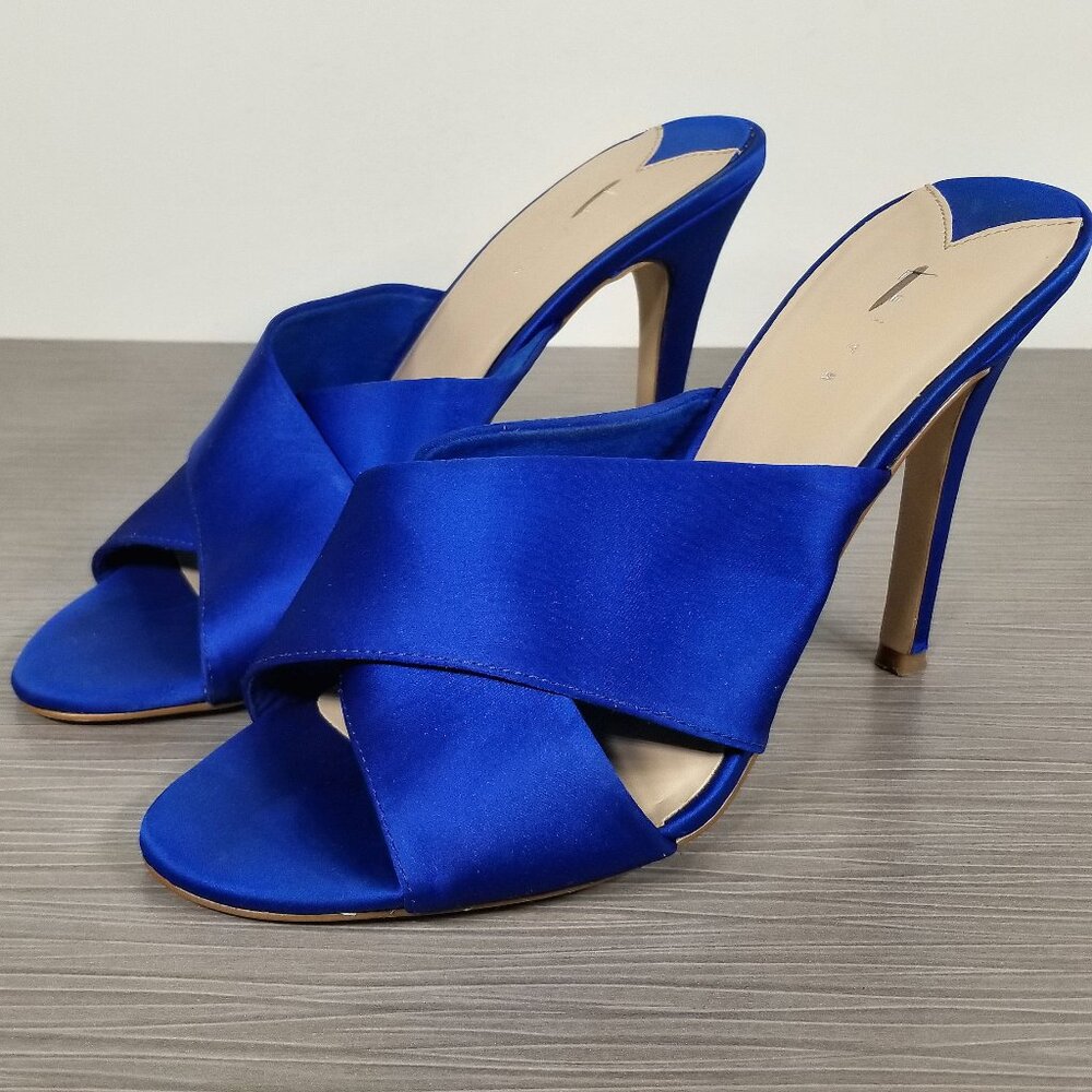 Leith Criss-Cross Heeled Sandals, Navy Satin, Womens Size 10 M
